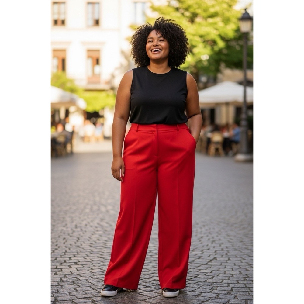 New Eloquii Gena Fit Kady Ankle Trouser Pants Lipstick Red Sz 28R - 54" x 30"